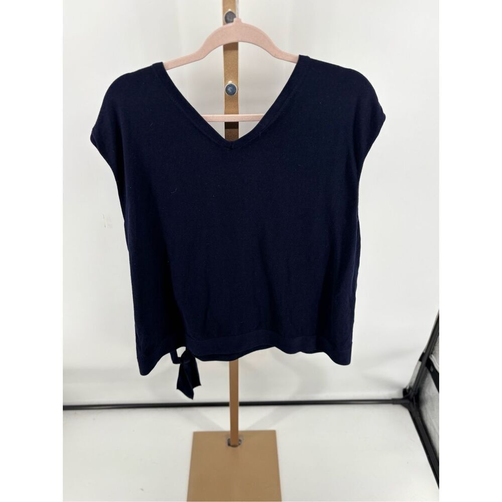 Talbots Navy Blue Short Sleeve Side Tie Knit Top Size XL V-Neck - Picture 6 of 10